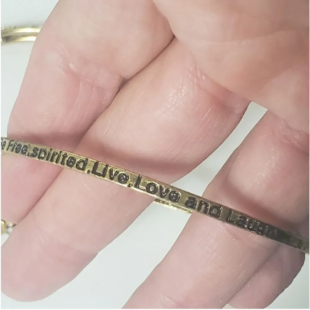 Set Of 4 Bangle Bracelets Beads Crystals & Engraved Messages Words Phrases